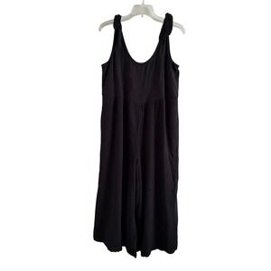 Rewind Black Linen Blend Wide Leg Tie Shoulder Jumpsuit Large